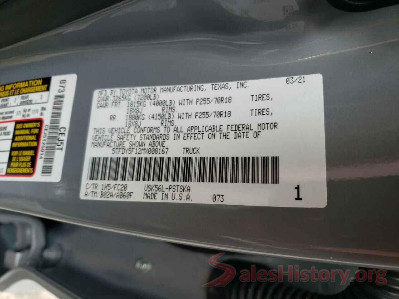 5TFDY5F12MX008167 2021 TOYOTA TUNDRA