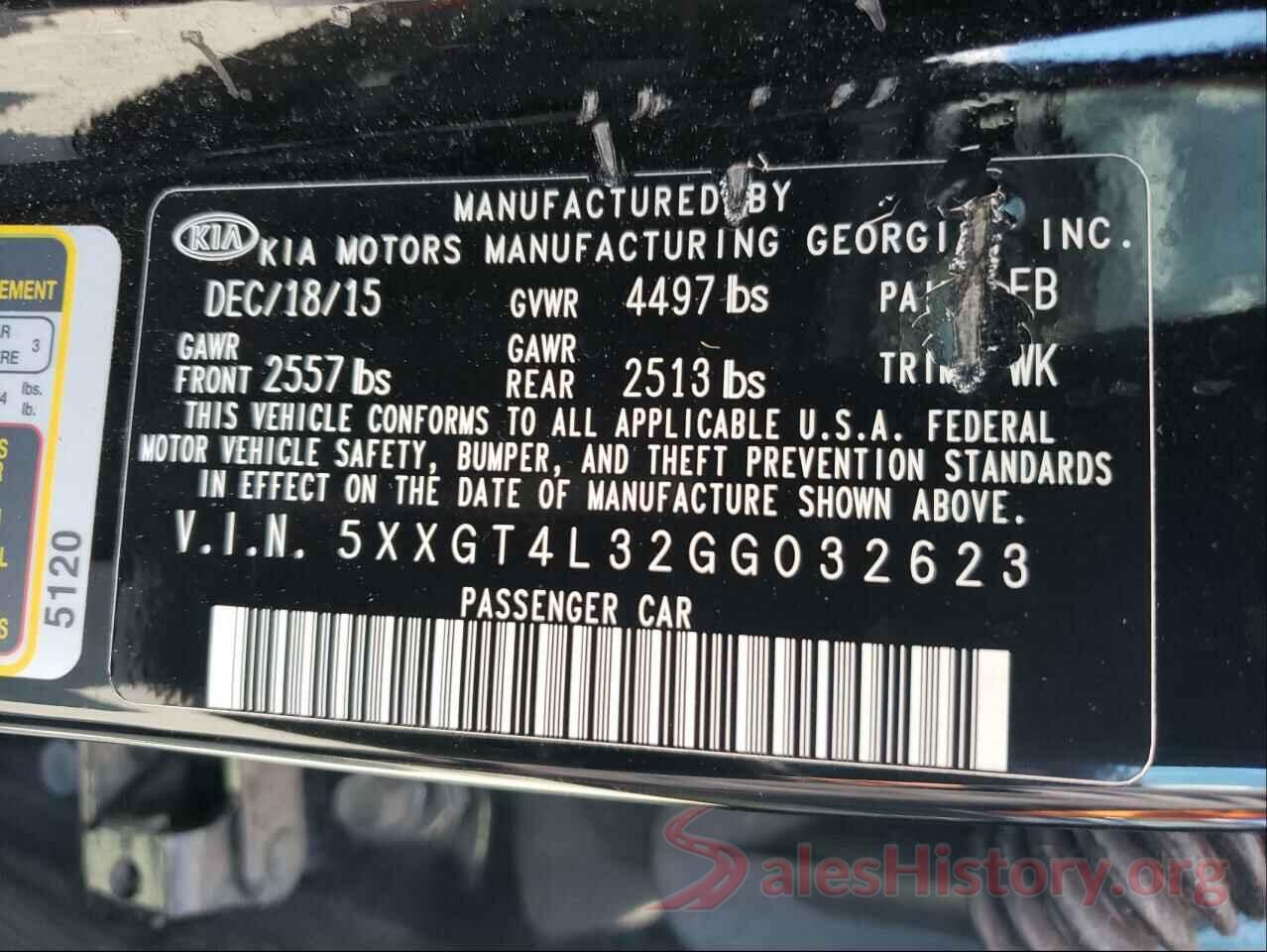 5XXGT4L32GG032623 2016 KIA OPTIMA