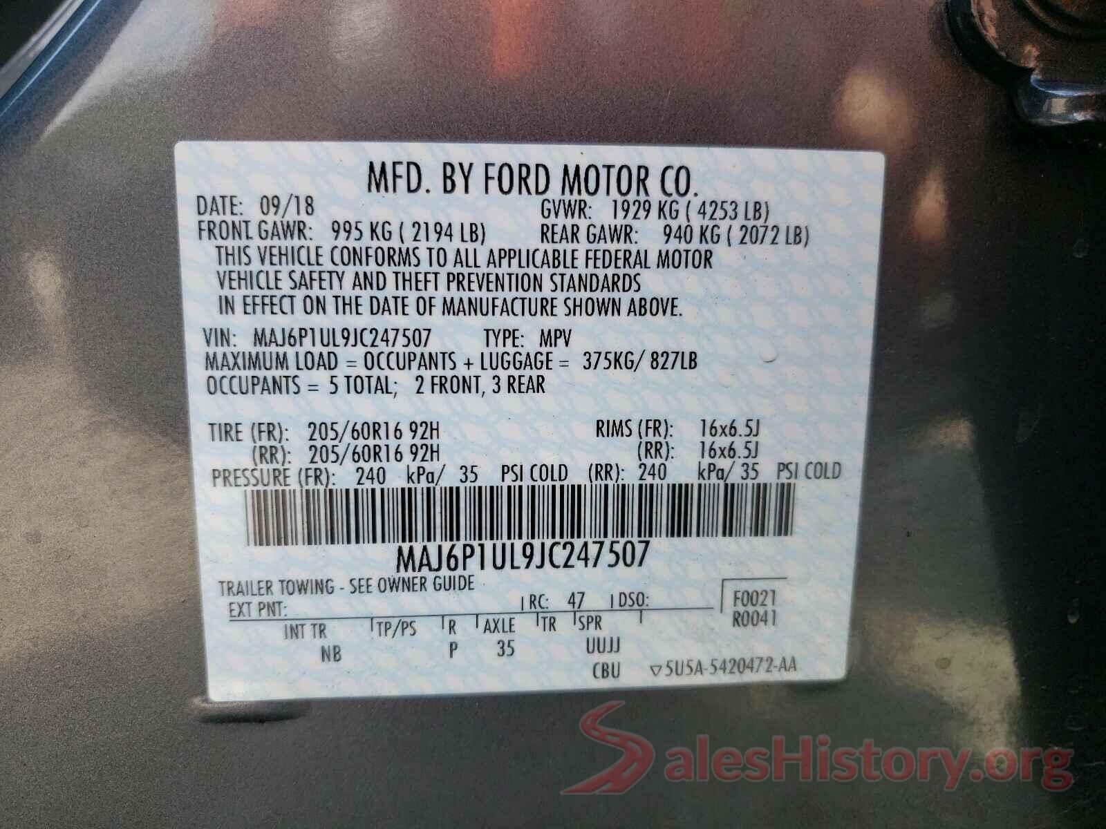 MAJ6P1UL9JC247507 2018 FORD ALL OTHER