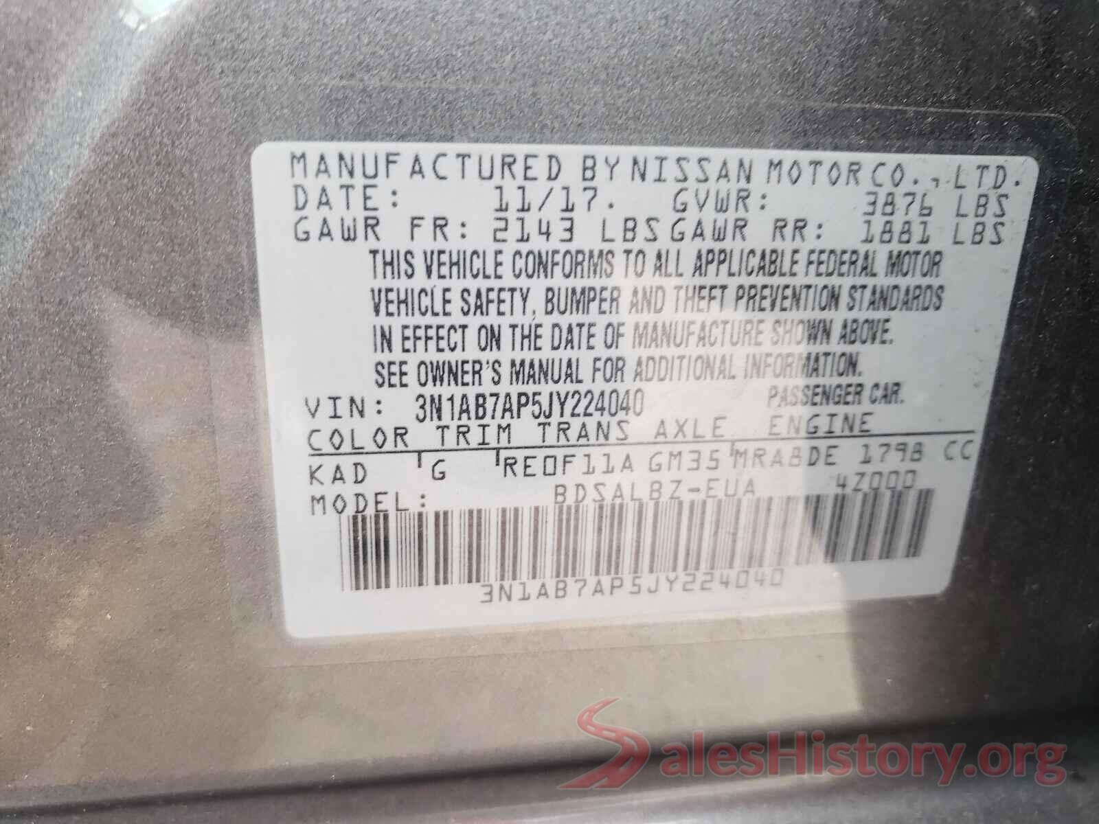 3N1AB7AP5JY224040 2018 NISSAN SENTRA