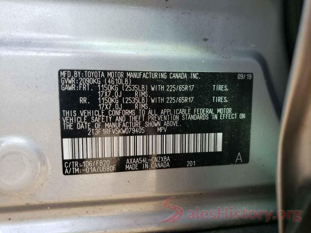 2T3F1RFV5KW079405 2019 TOYOTA RAV4