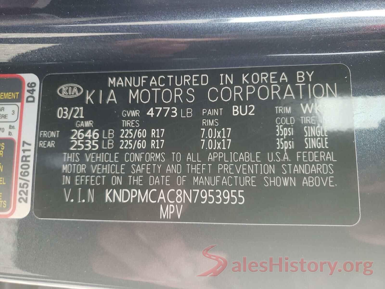 KNDPMCAC8N7953955 2022 KIA SPORTAGE