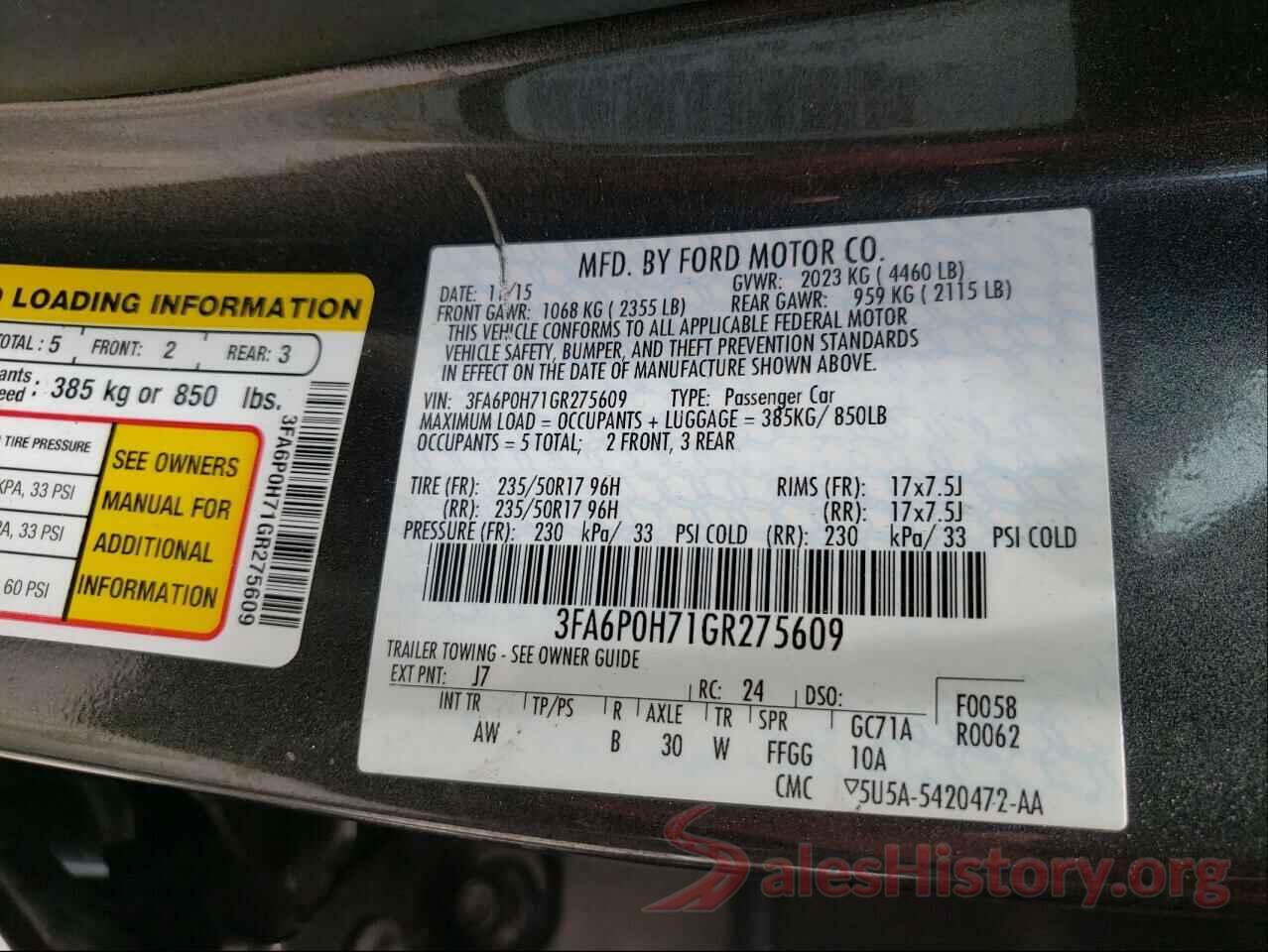 3FA6P0H71GR275609 2016 FORD FUSION