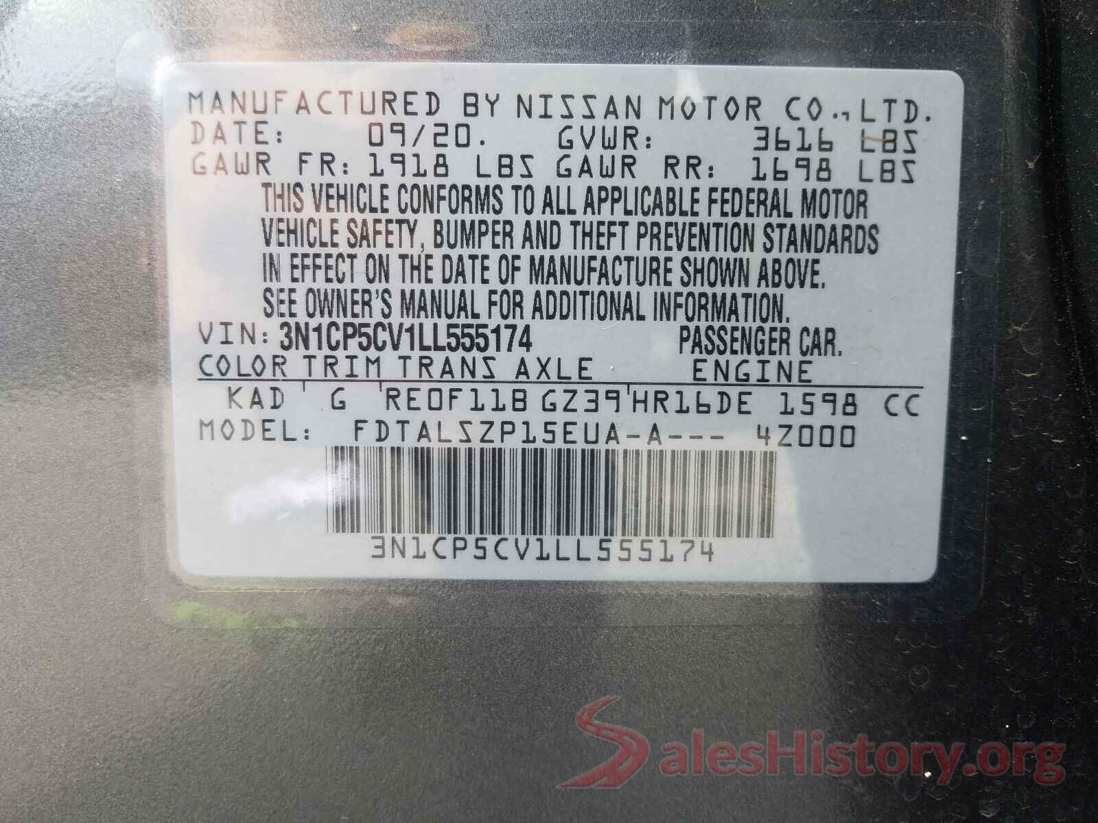 3N1CP5CV1LL555174 2020 NISSAN KICKS