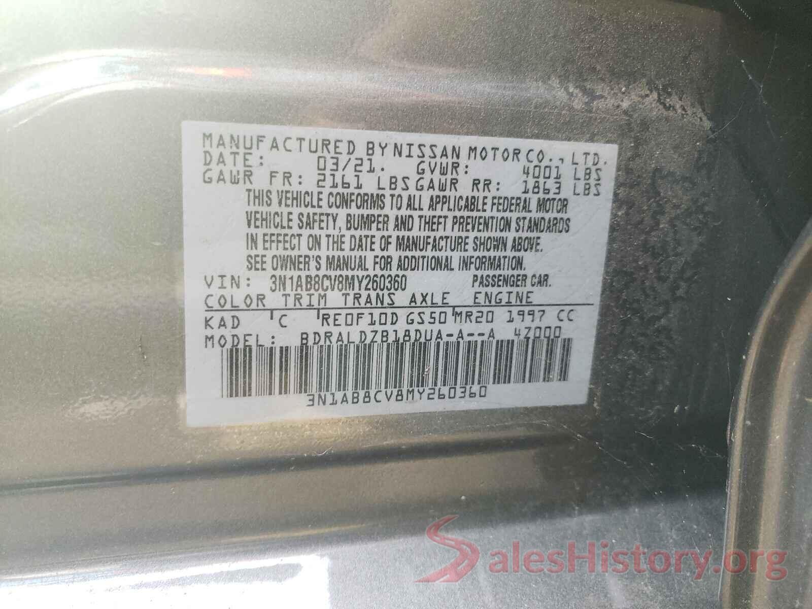 3N1AB8CV8MY260360 2021 NISSAN SENTRA