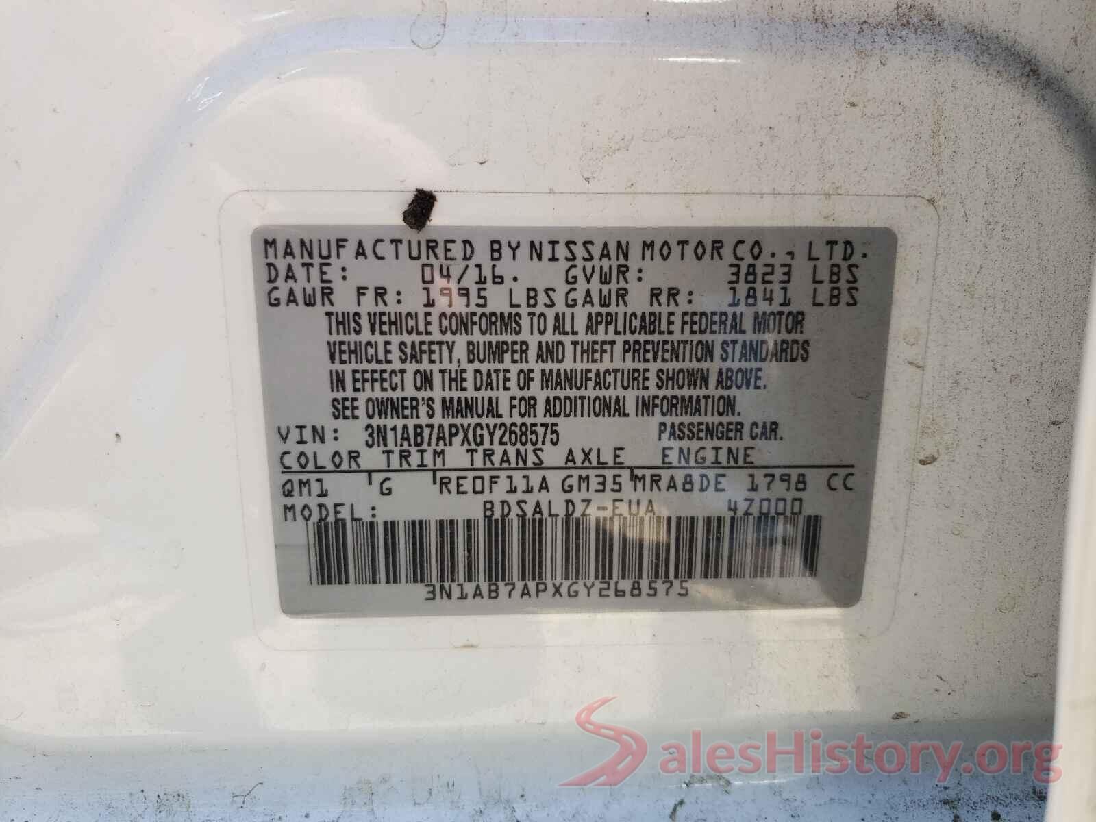 3N1AB7APXGY268575 2016 NISSAN SENTRA