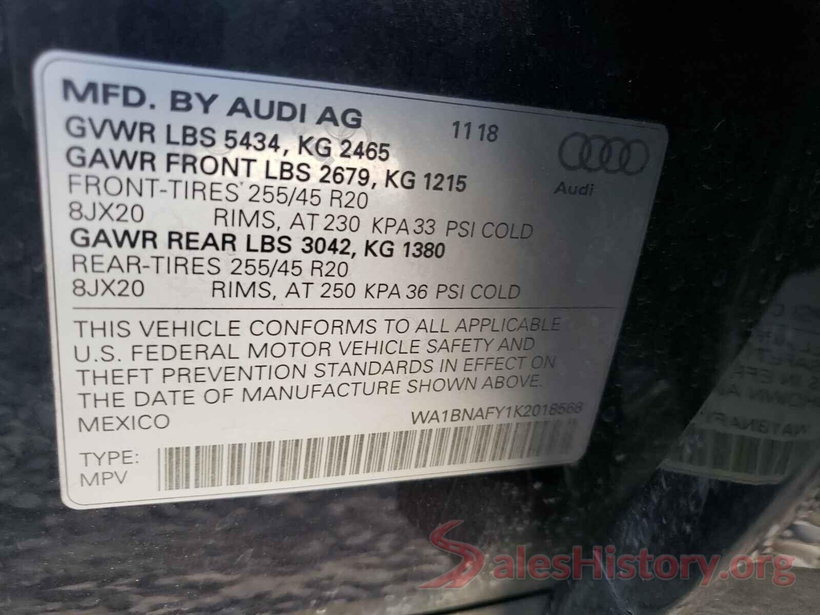 WA1BNAFY1K2018568 2019 AUDI Q5