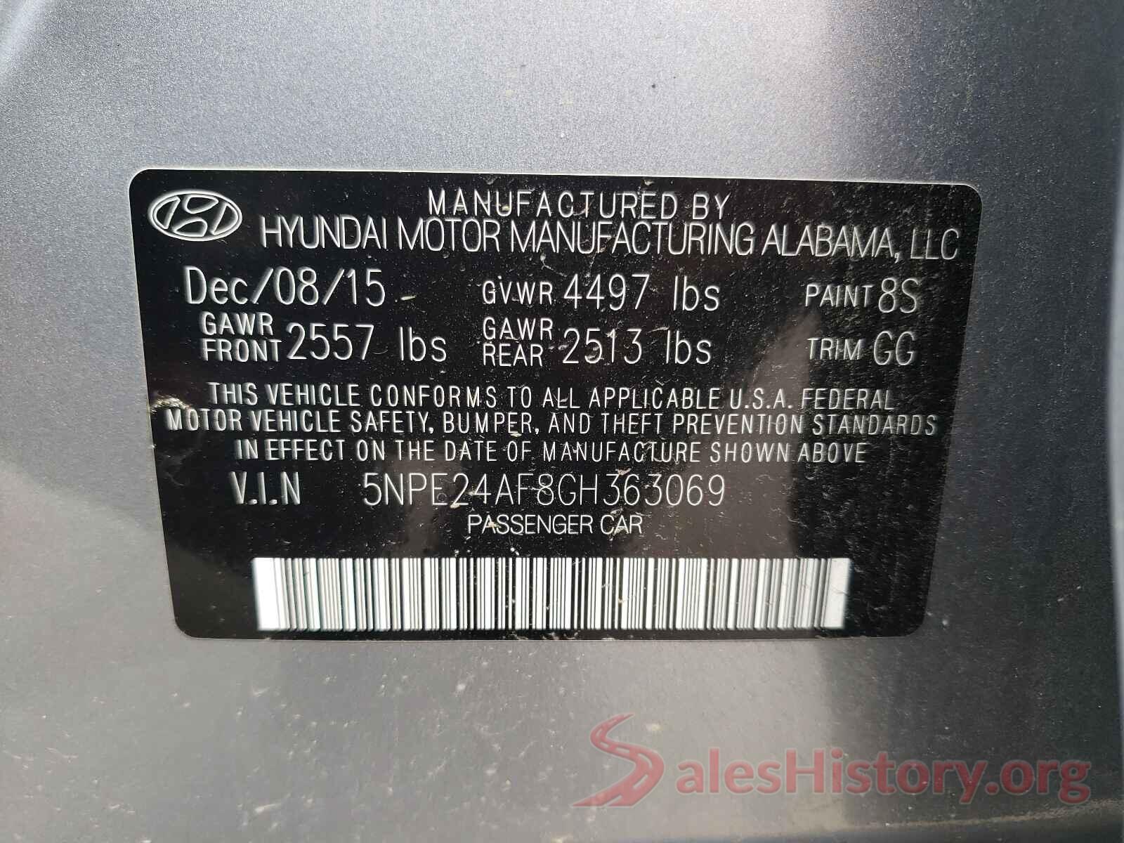 5NPE24AF8GH363069 2016 HYUNDAI SONATA