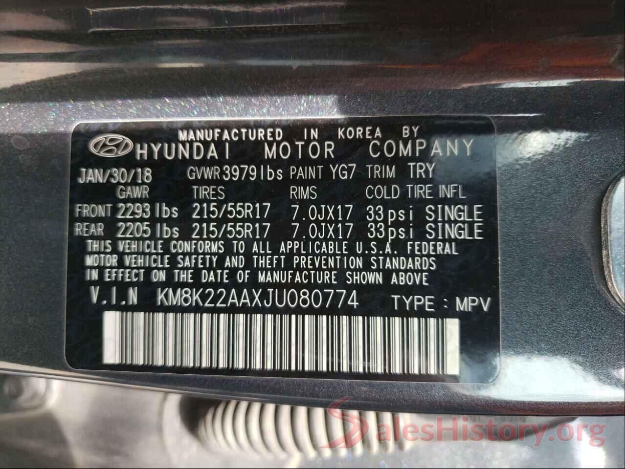 KM8K22AAXJU080774 2018 HYUNDAI KONA