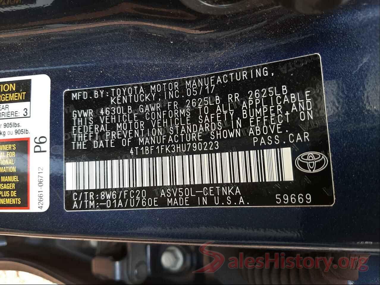 4T1BF1FK3HU790223 2017 TOYOTA CAMRY