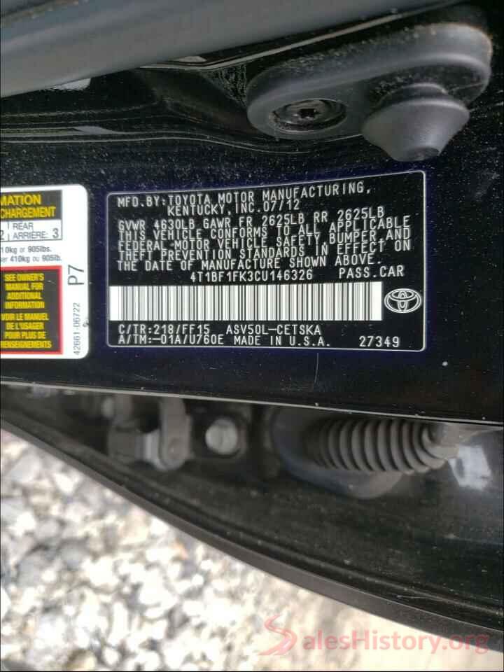 4T1BF1FK3CU146326 2012 TOYOTA CAMRY