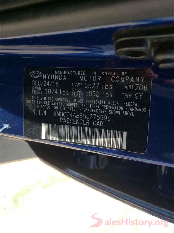 KMHCT4AE6HU278696 2017 HYUNDAI ACCENT