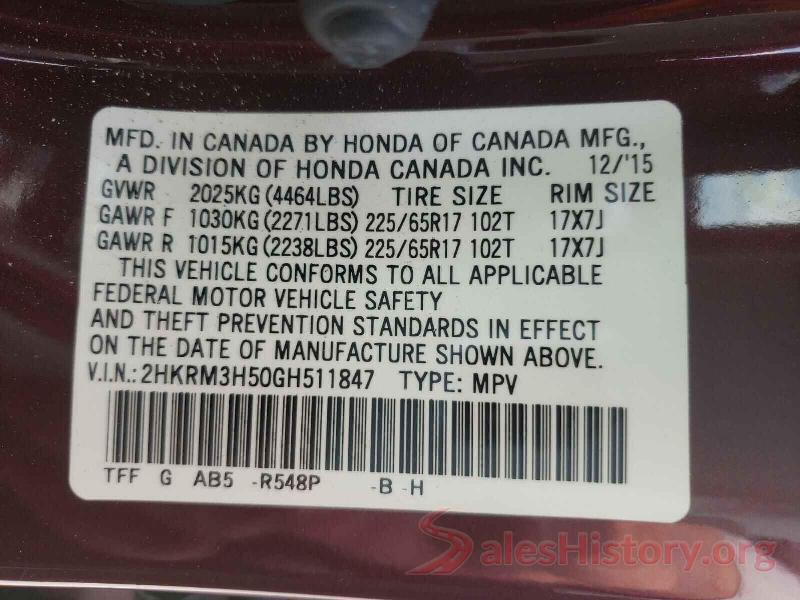 2HKRM3H50GH511847 2016 HONDA CRV