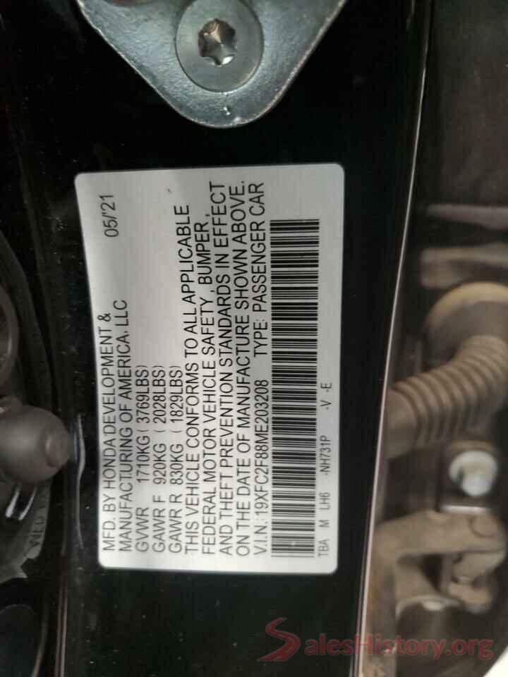 19XFC2F88ME203208 2021 HONDA CIVIC