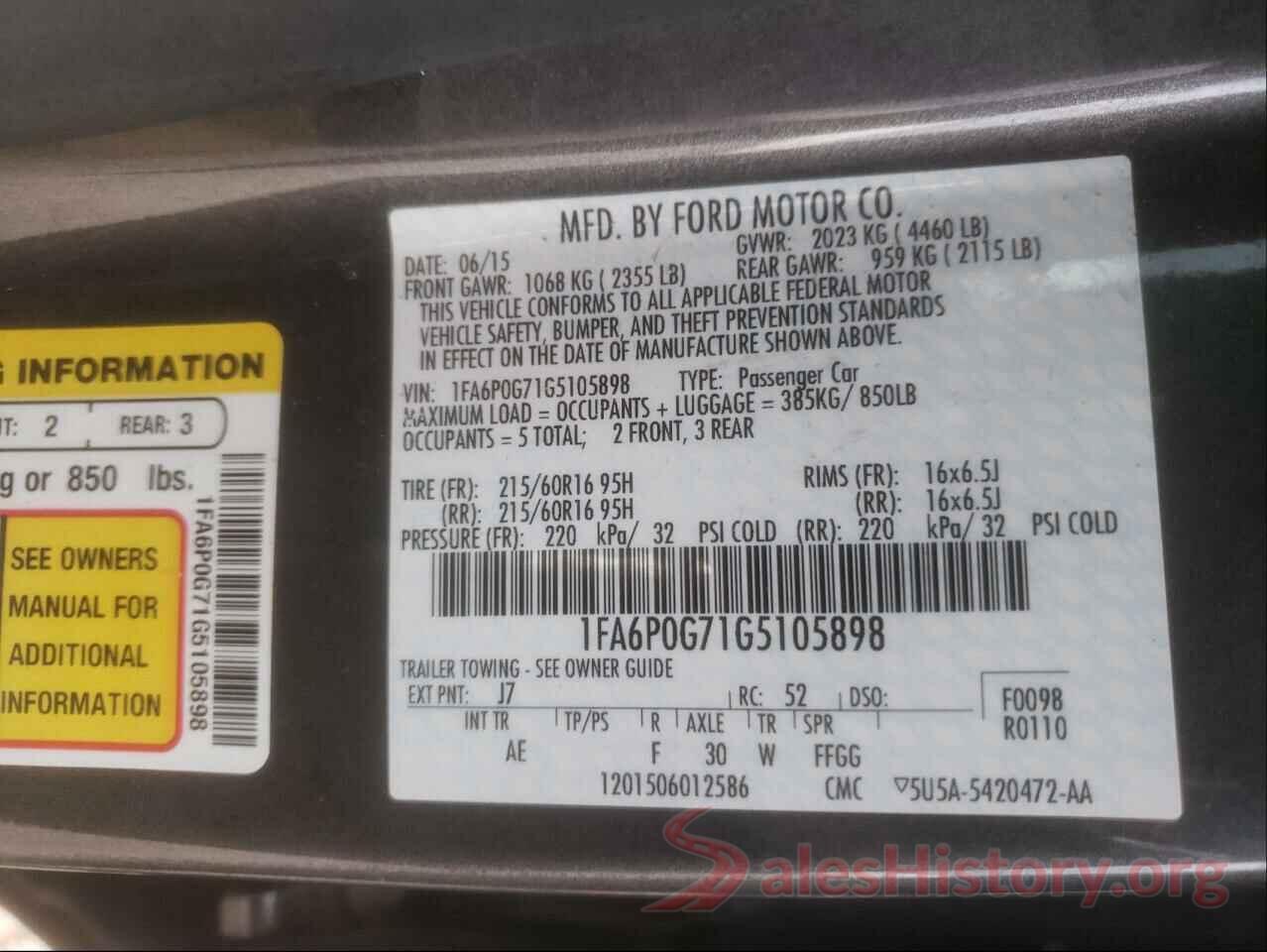 1FA6P0G71G5105898 2016 FORD FUSION