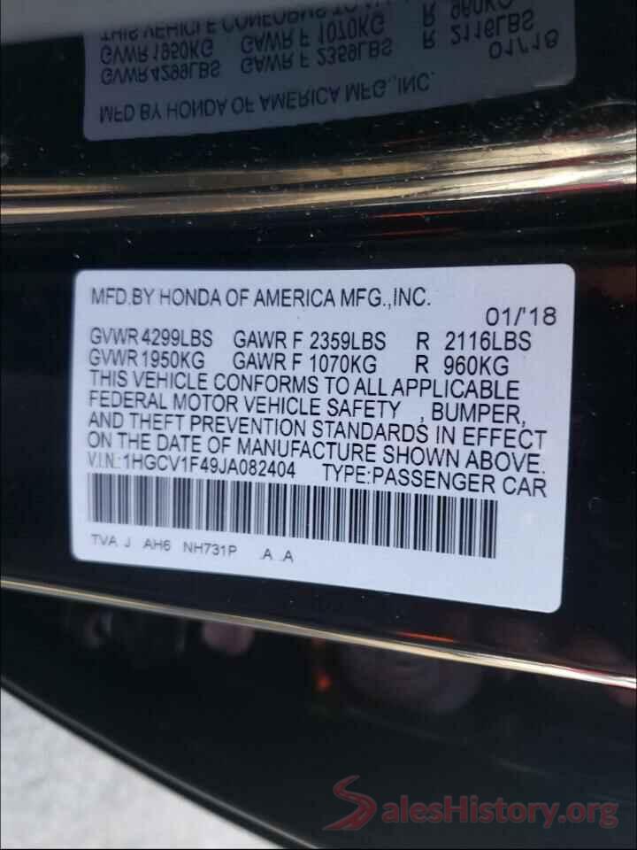 1HGCV1F49JA082404 2018 HONDA ACCORD