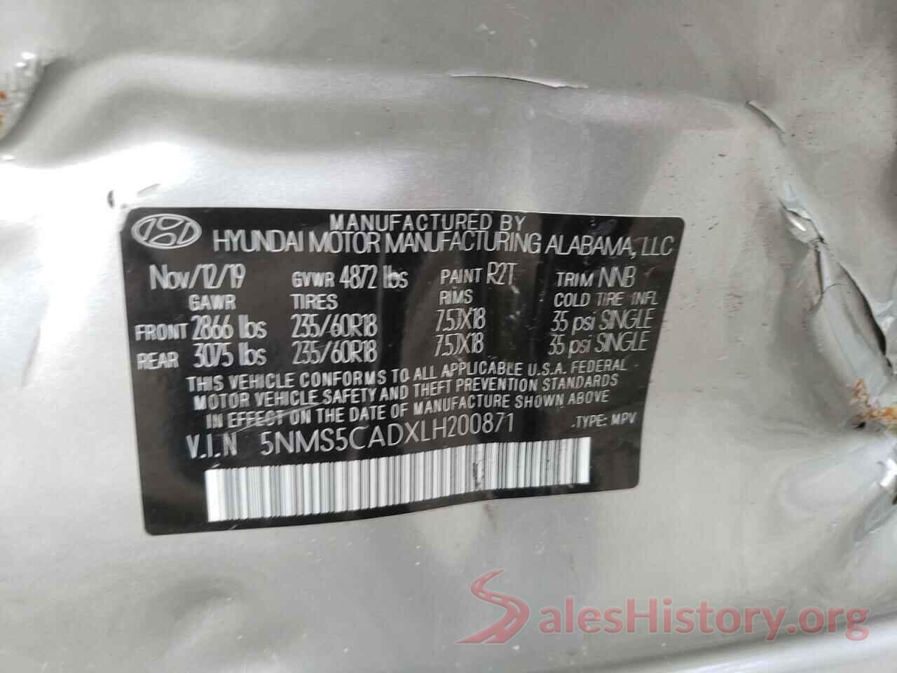 5NMS5CADXLH200871 2020 HYUNDAI SANTA FE