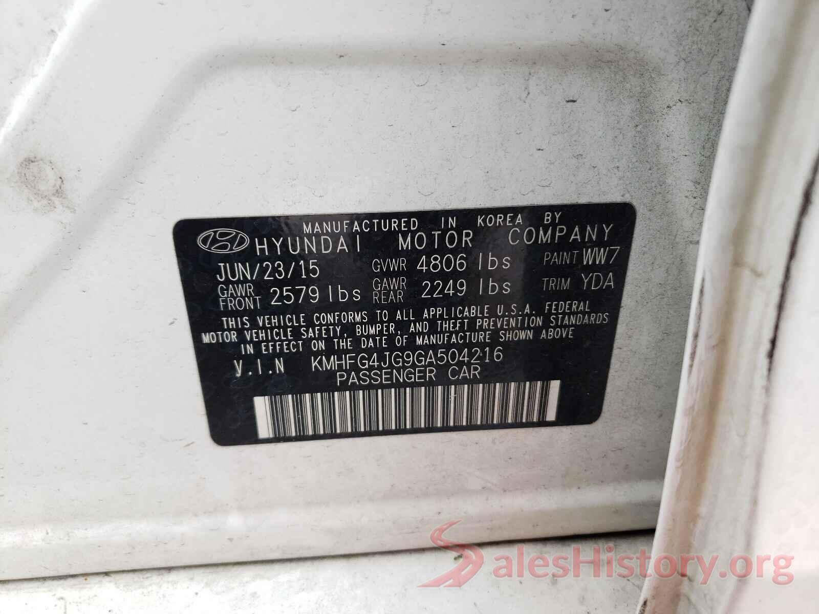 KMHFG4JG9GA504216 2016 HYUNDAI AZERA