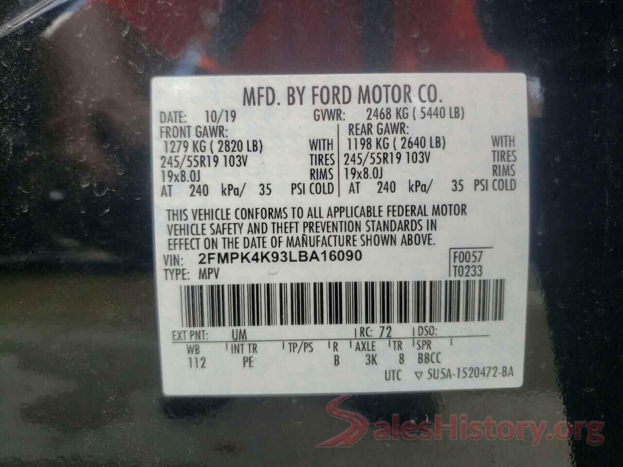 2FMPK4K93LBA16090 2020 FORD EDGE