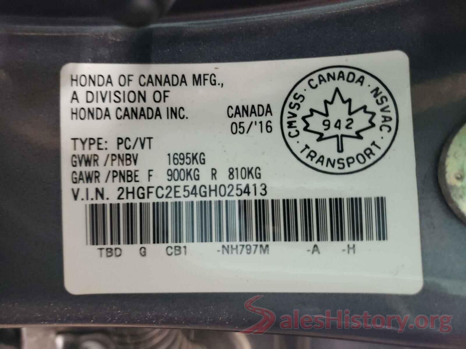 2HGFC2E54GH025413 2016 HONDA CIVIC