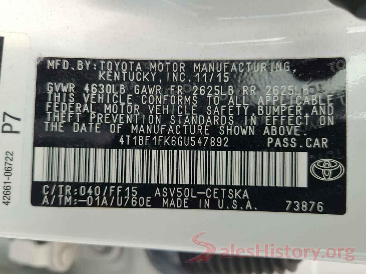 4T1BF1FK6GU547892 2016 TOYOTA CAMRY