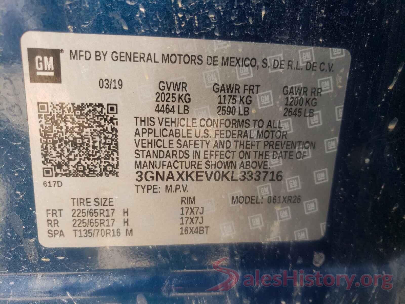 3GNAXKEV0KL333716 2019 CHEVROLET EQUINOX