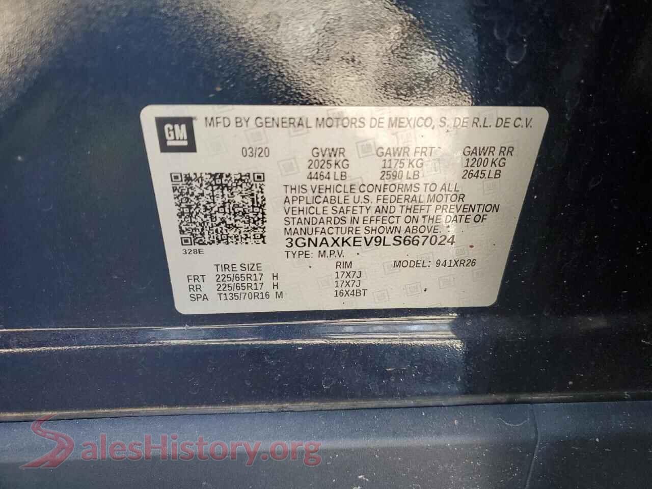 2020 CHEVROLET EQUINOX VIN 3GNAXKEV9LS667024, auction photo 15