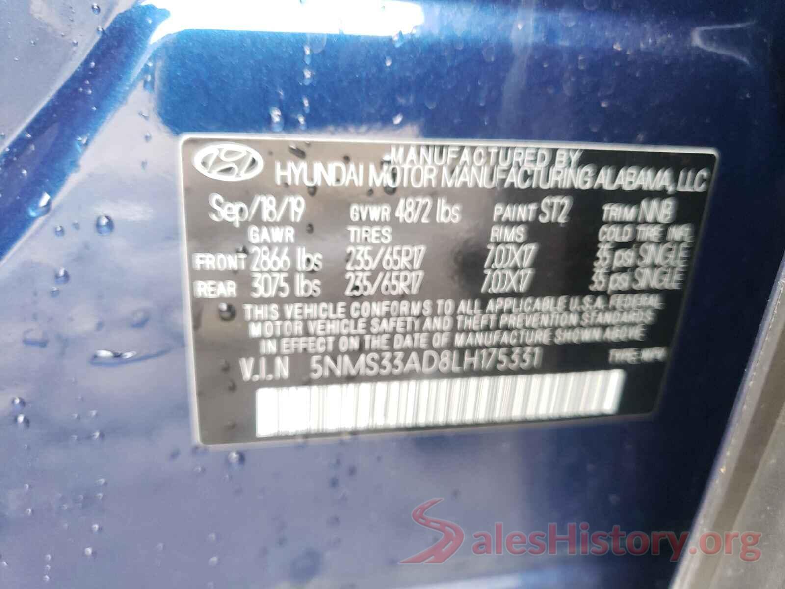 5NMS33AD8LH175331 2020 HYUNDAI SANTA FE