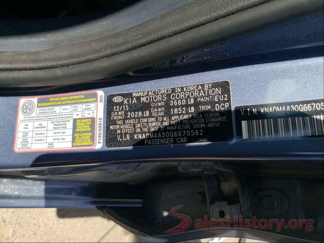 KNADM4A30G6670562 2016 KIA RIO