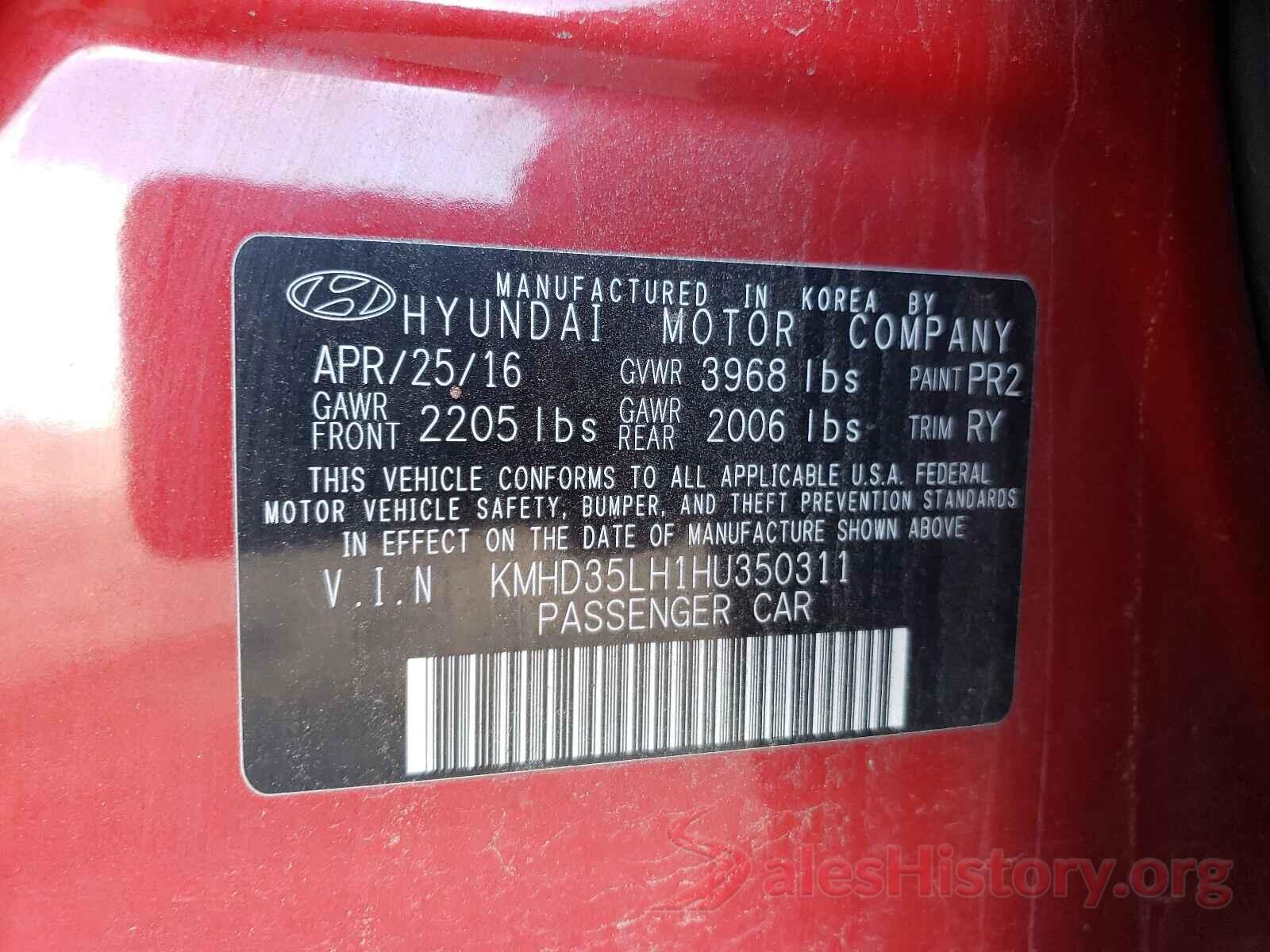 KMHD35LH1HU350311 2017 HYUNDAI ELANTRA