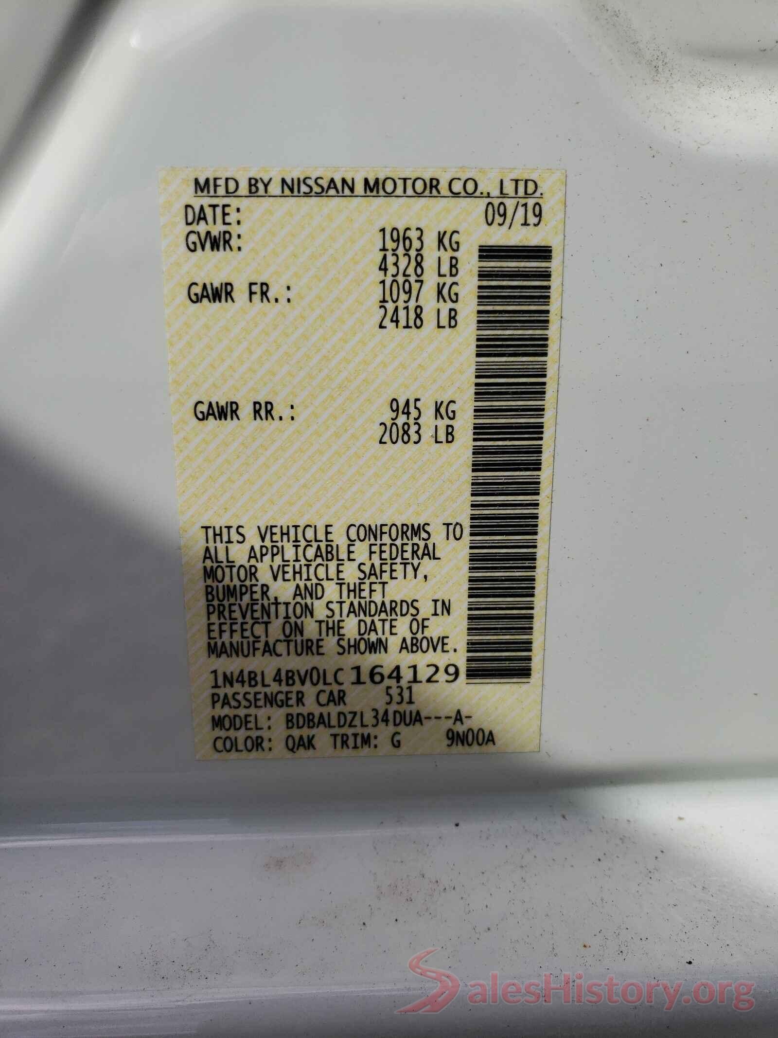 1N4BL4BV0LC164129 2020 NISSAN ALTIMA