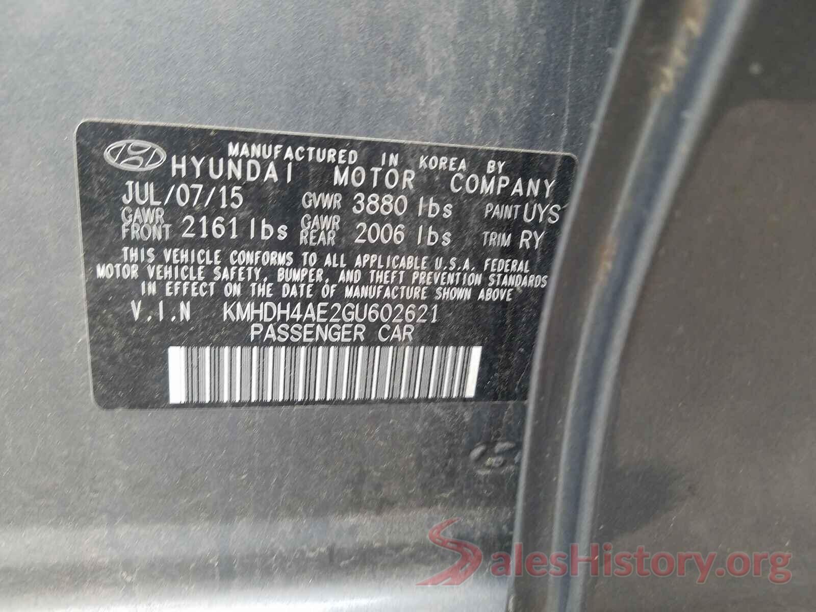 KMHDH4AE2GU602621 2016 HYUNDAI ELANTRA