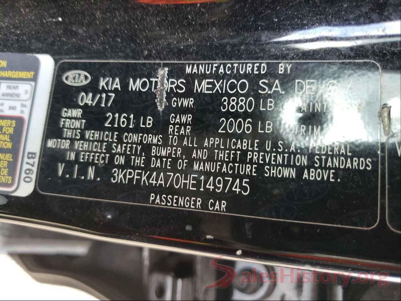 3KPFK4A70HE149745 2017 KIA FORTE