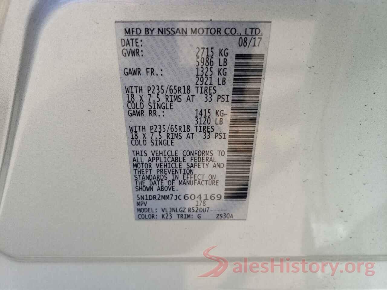 5N1DR2MM7JC604169 2018 NISSAN PATHFINDER