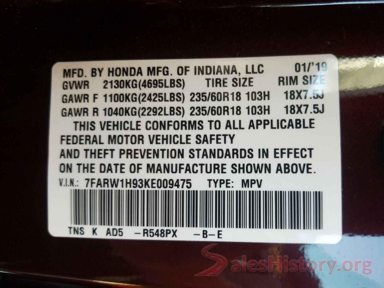 7FARW1H93KE009475 2019 HONDA CRV