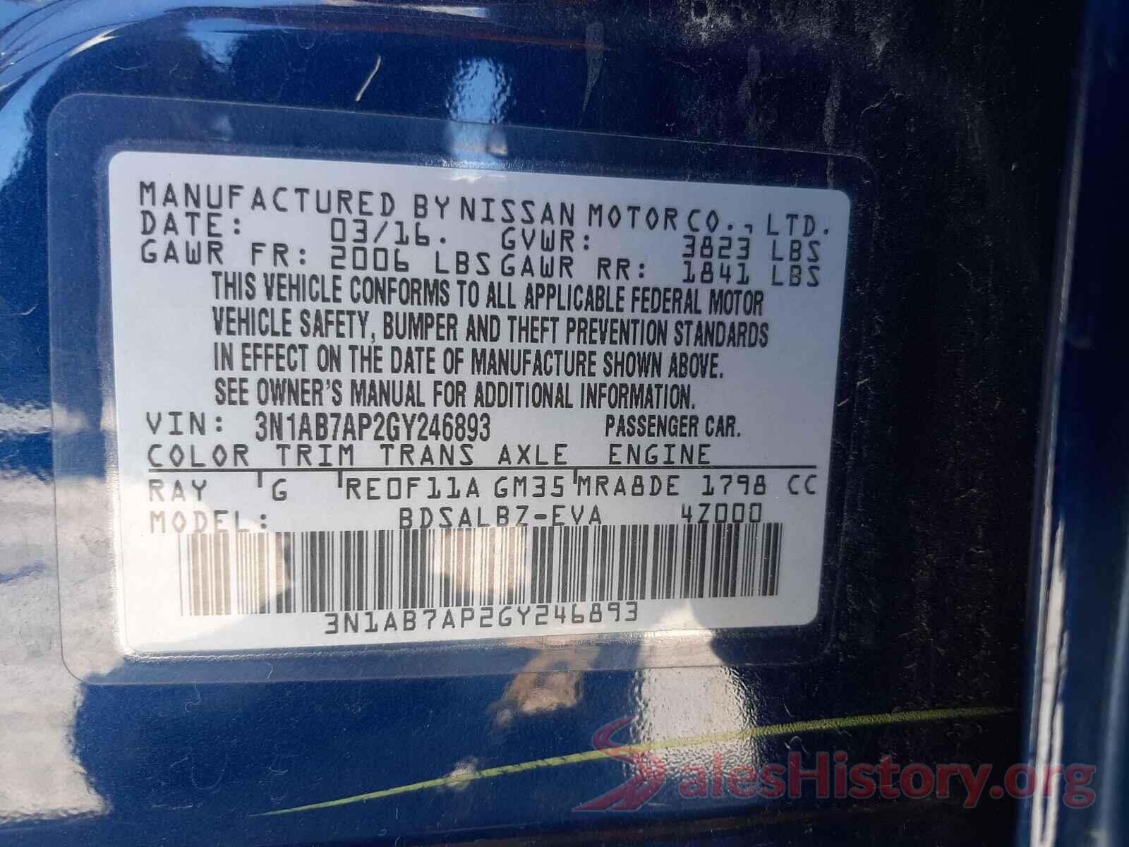 3N1AB7AP2GY246893 2016 NISSAN SENTRA