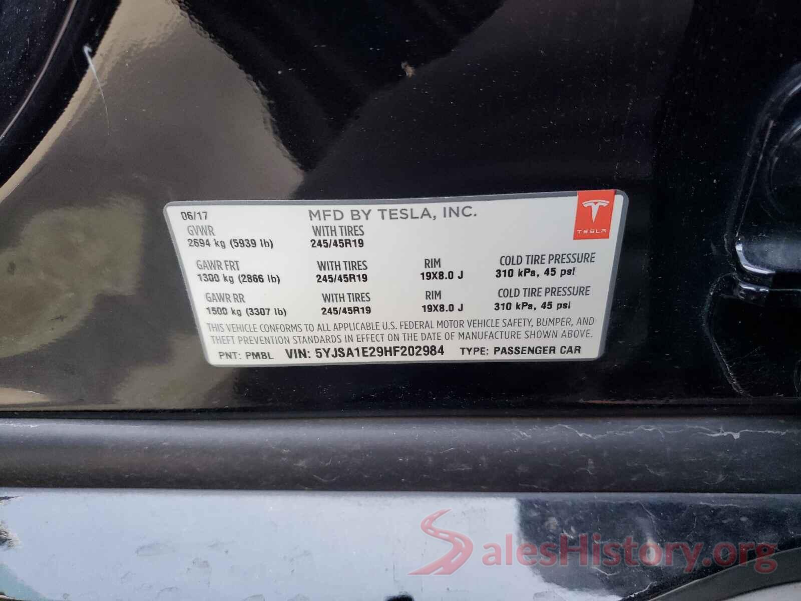 5YJSA1E29HF202984 2017 TESLA MODEL S