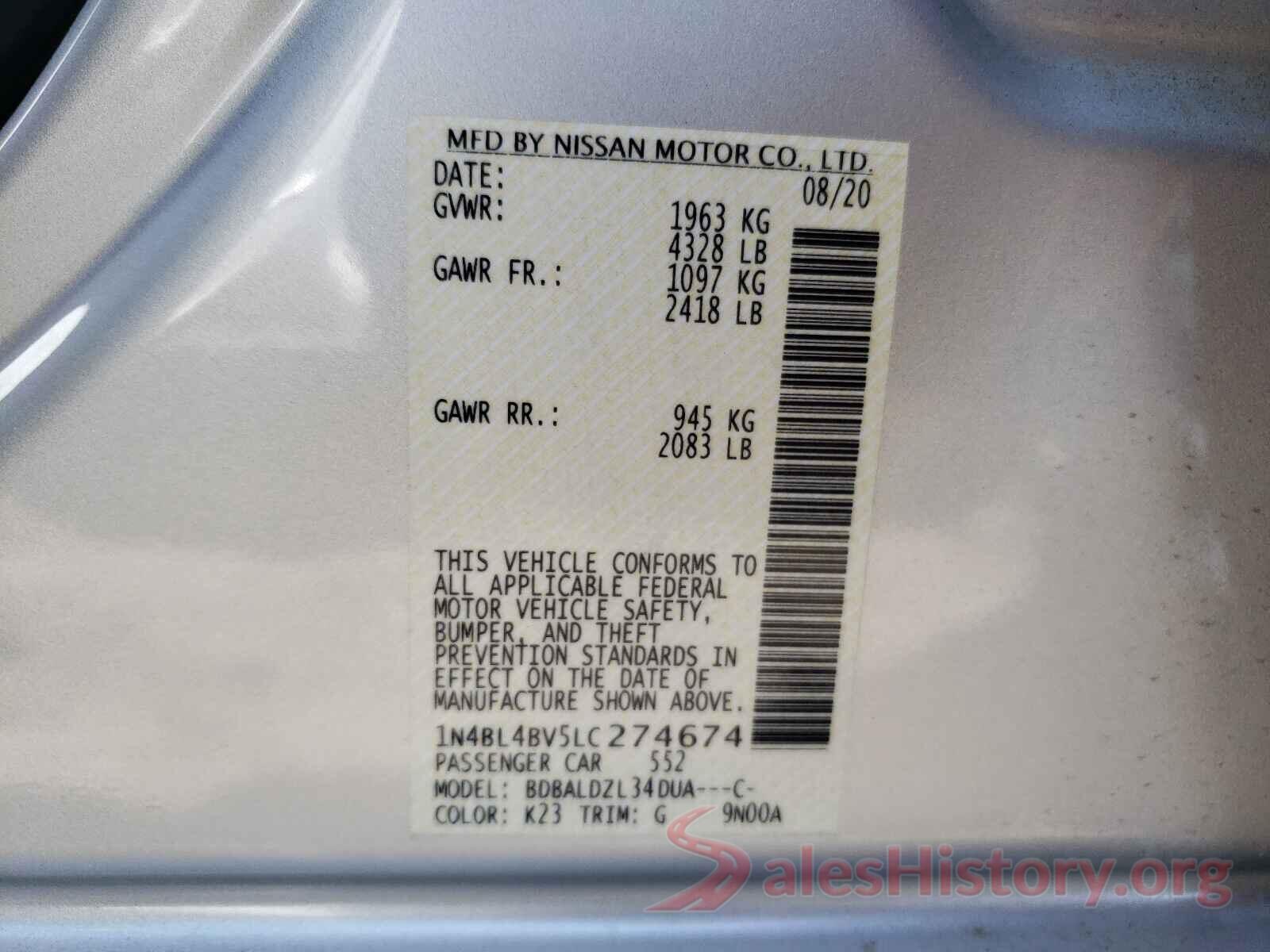 1N4BL4BV5LC274674 2020 NISSAN ALTIMA