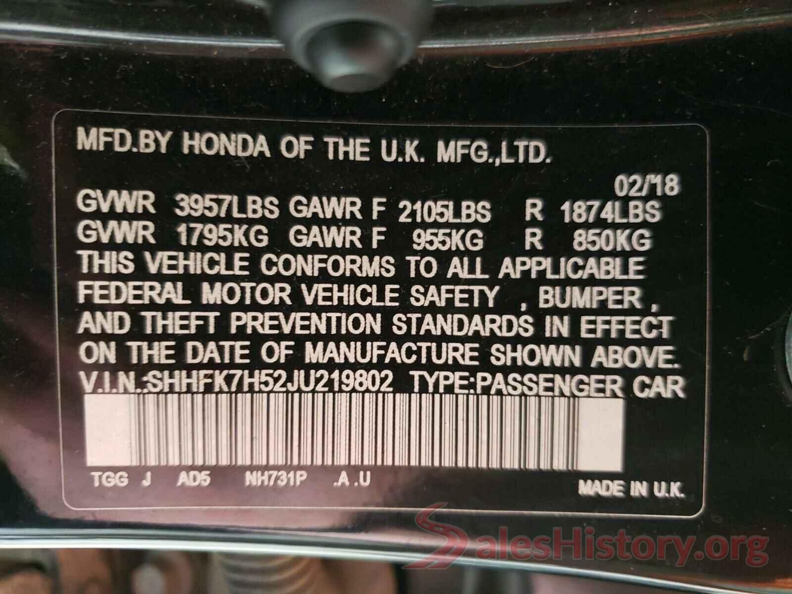 SHHFK7H52JU219802 2018 HONDA CIVIC