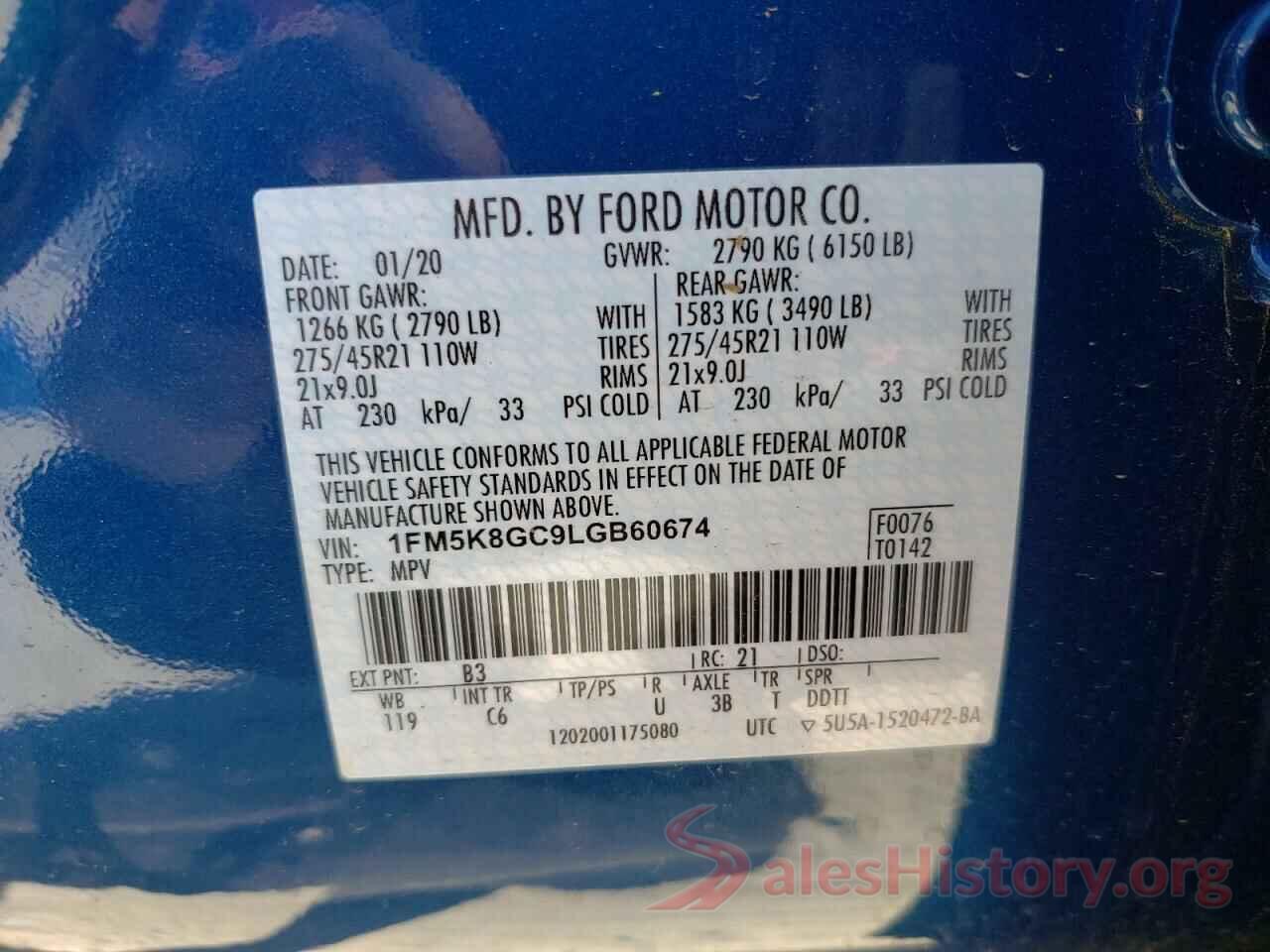 1FM5K8GC9LGB60674 2020 FORD EXPLORER