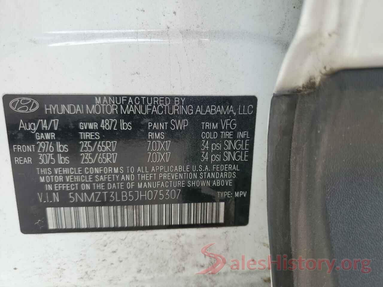 5NMZT3LB5JH075307 2018 HYUNDAI SANTA FE