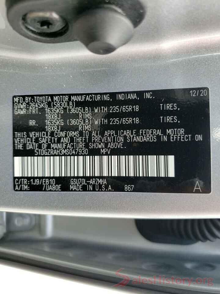 5TDGZRAH3MS047930 2021 TOYOTA HIGHLANDER