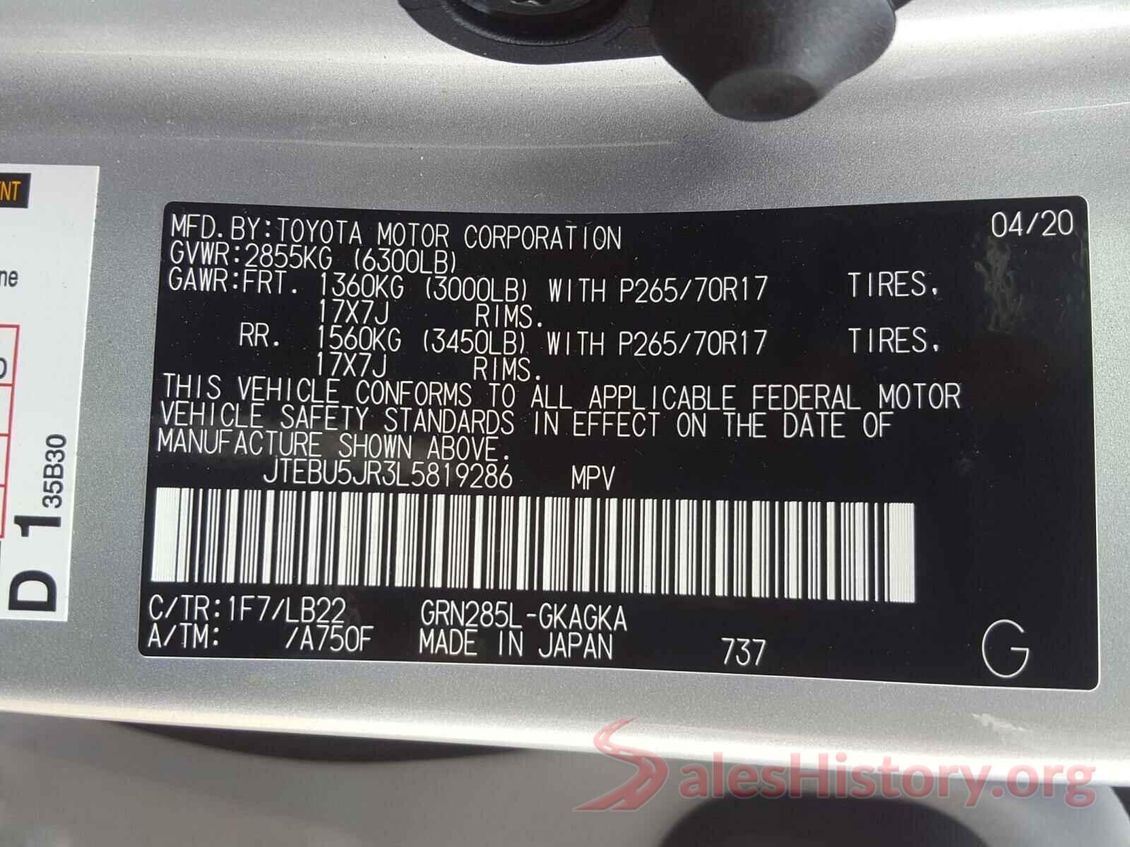 JTEBU5JR3L5819286 2020 TOYOTA 4RUNNER