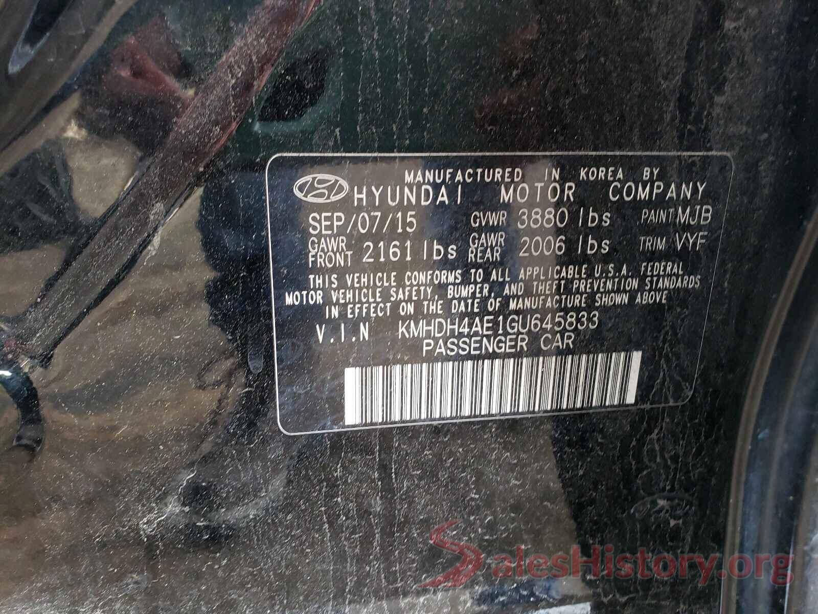 KMHDH4AE1GU645833 2016 HYUNDAI ELANTRA