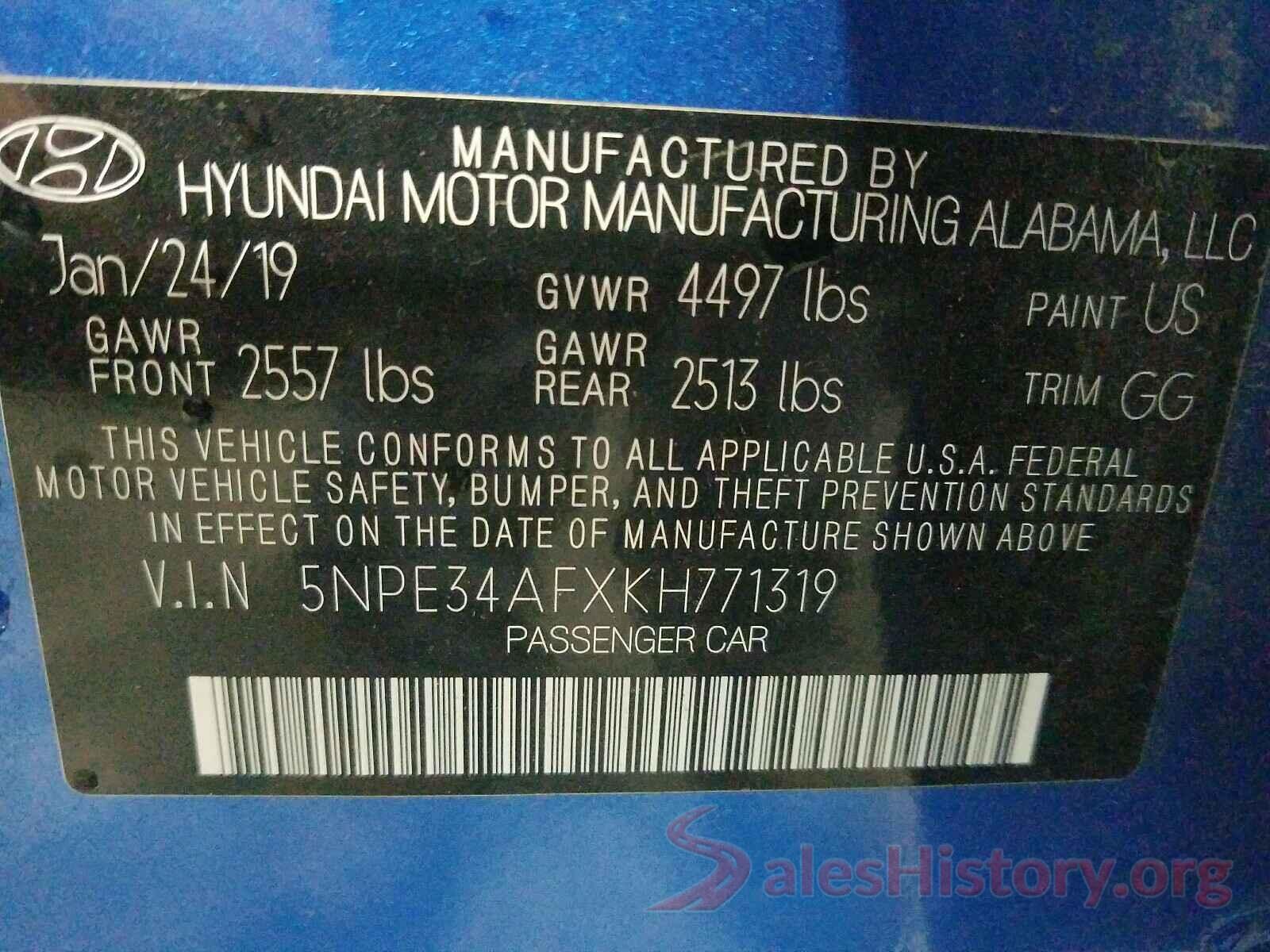 5NPE34AFXKH771319 2019 HYUNDAI SONATA