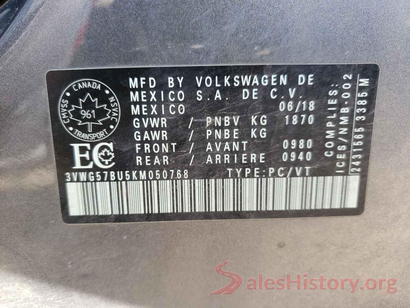 3VWG57BU5KM050768 2019 VOLKSWAGEN JETTA