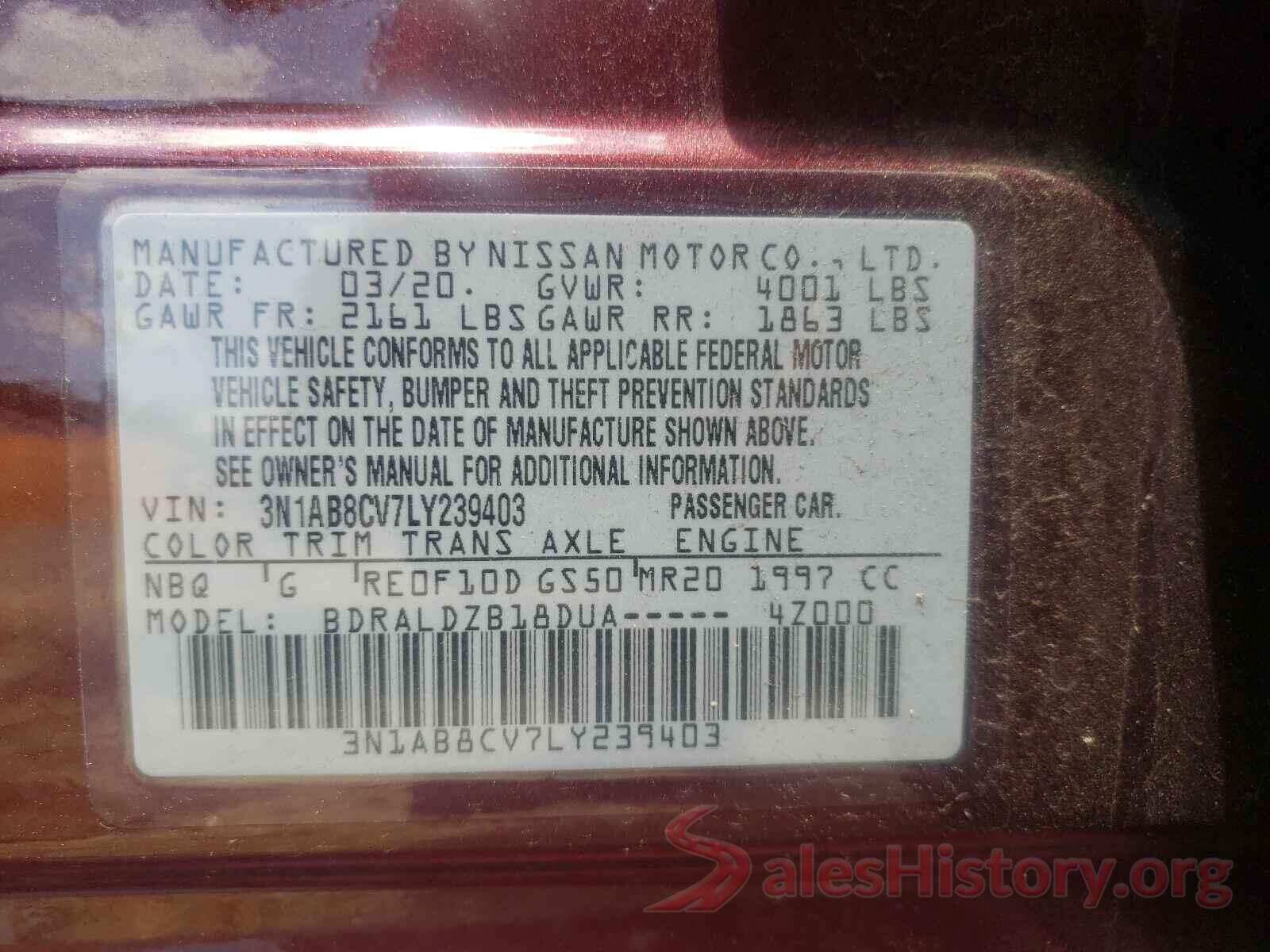 3N1AB8CV7LY239403 2020 NISSAN SENTRA