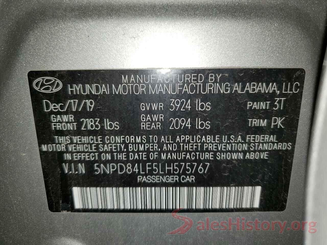 5NPD84LF5LH575767 2020 HYUNDAI ELANTRA