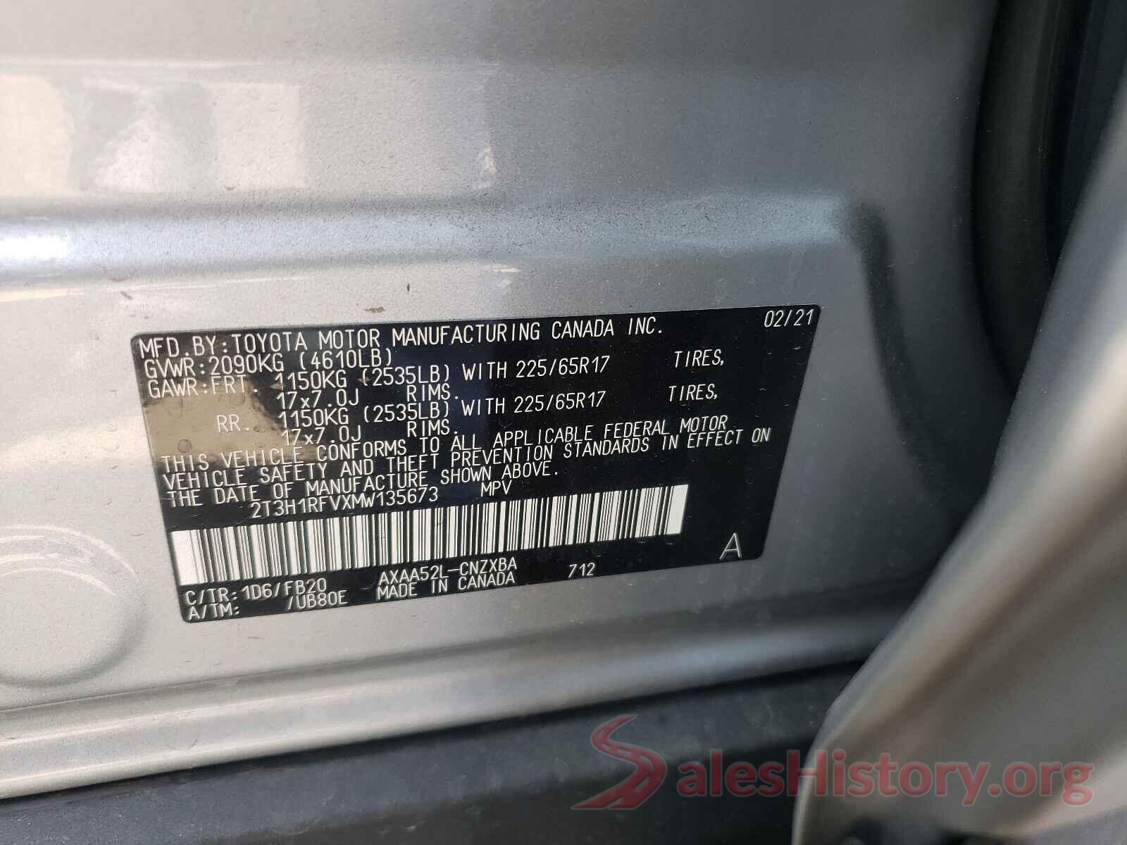 2T3H1RFVXMW135673 2021 TOYOTA RAV4