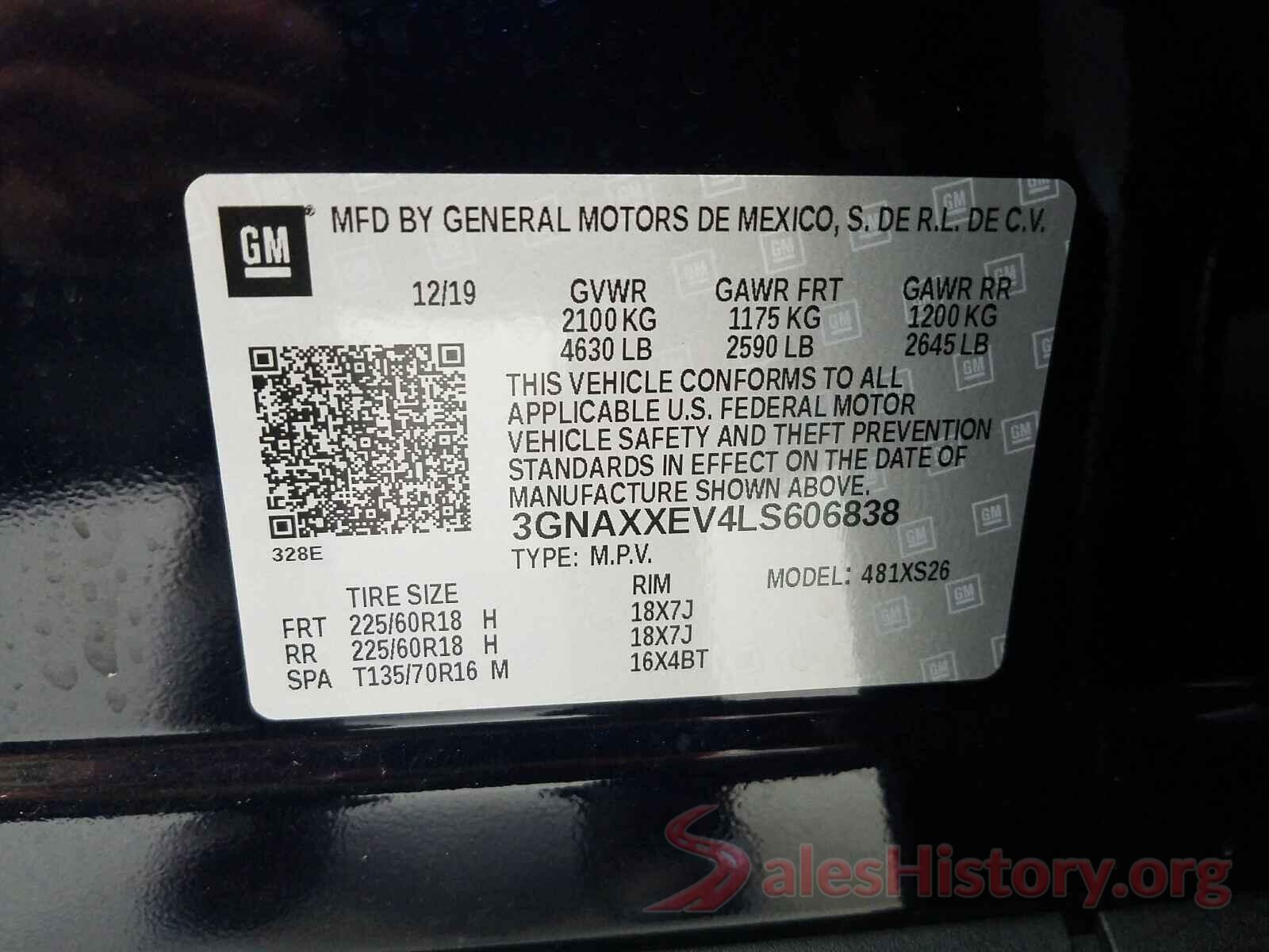 3GNAXXEV4LS606838 2020 CHEVROLET EQUINOX